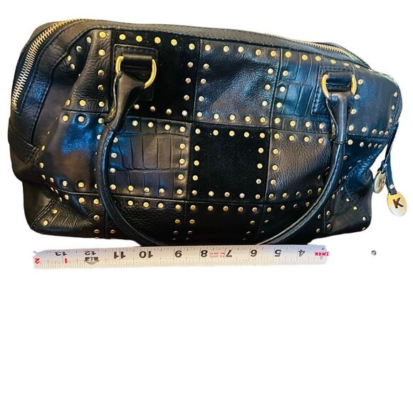 Michael Kors Astor black Leather Patchwork Croc Embossed Studded Satchel Suede - Picture 7 of 13